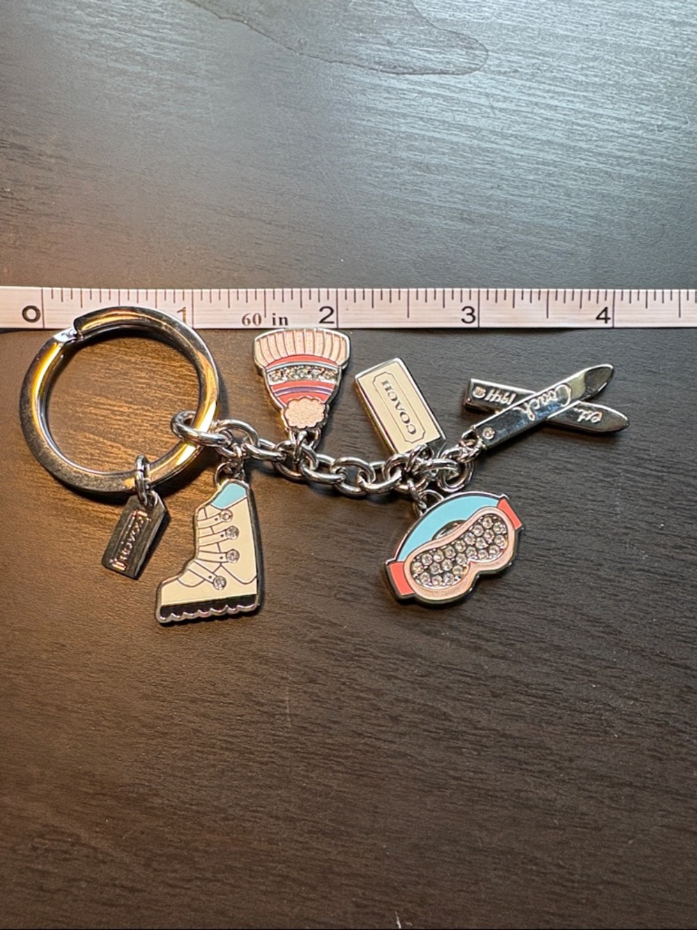 Coach Pink & Light Blue Enamel Ski Charm Keyring with Crystal Accents - Picture 6 of 7